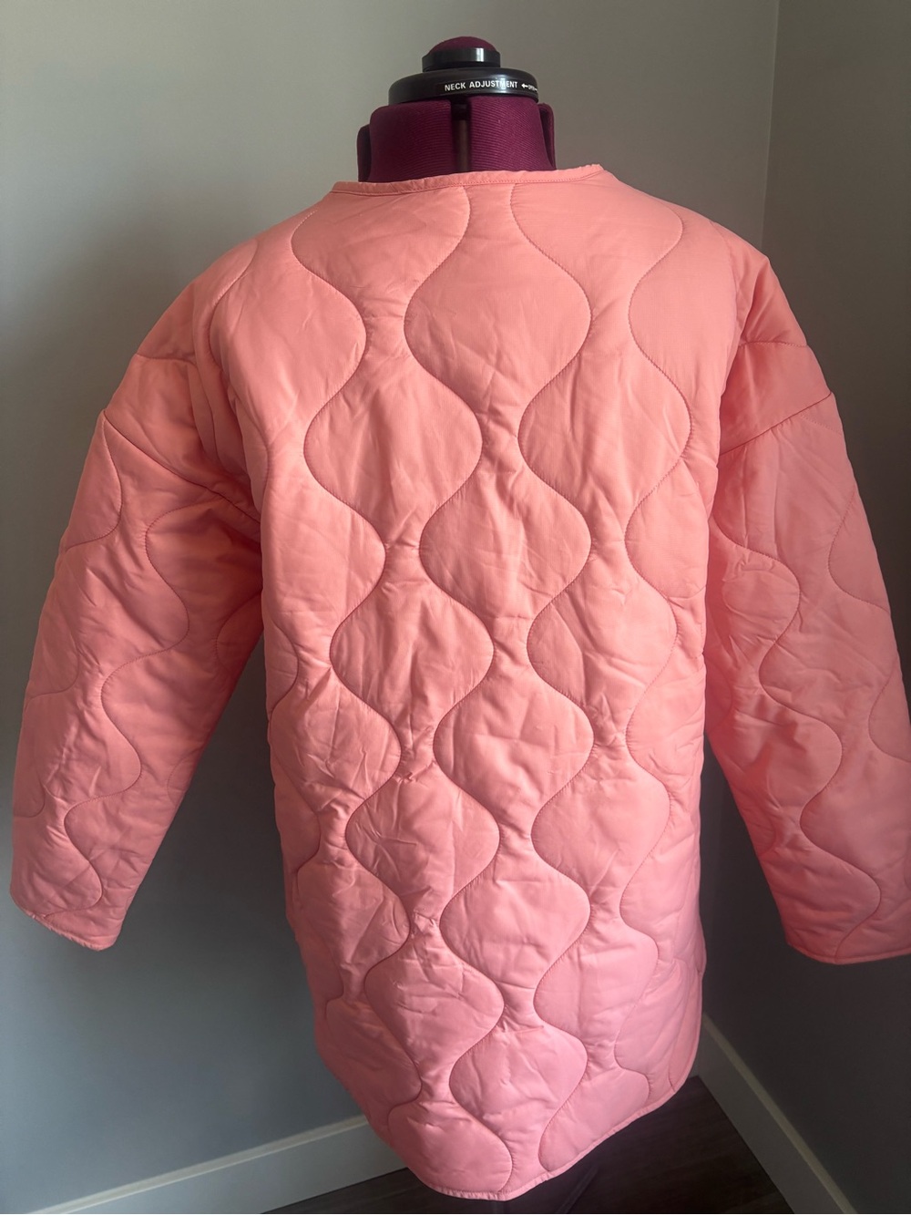 Smash + Tess Coral Pink Quilted Button-Up Puffer Coat. Can fit L - Picture 2 of 3